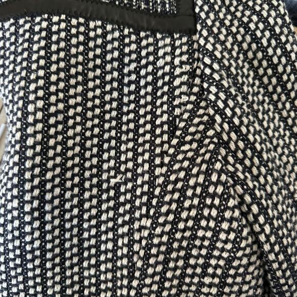 Rebecca Taylor Black and White Tweed Lamb Leather Trim Zip Jacket Blazer 4 - Picture 8 of 11